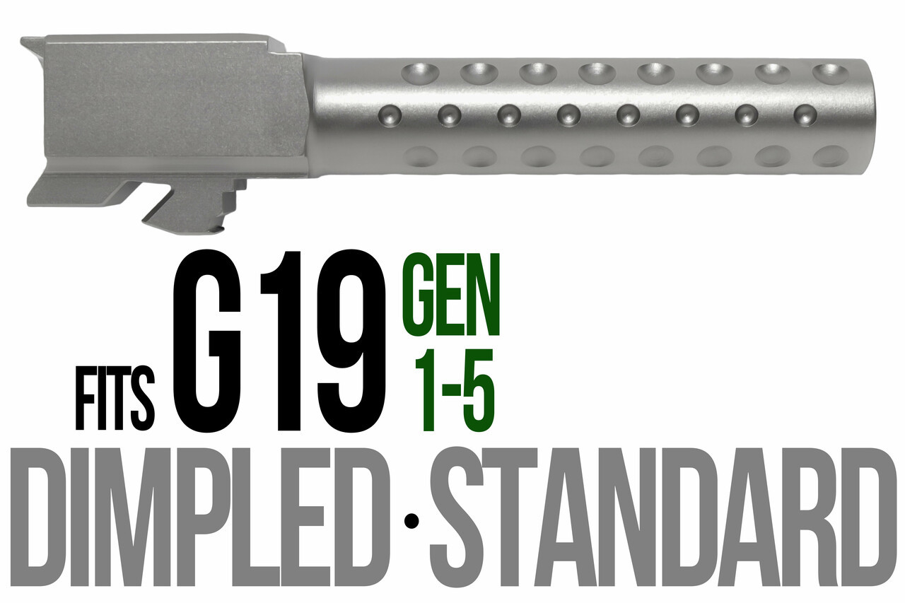Combat Armory Barrel Fits Glock 19 9mm Match Grade Barrel Golf Ball Dimpled in Flat Gray