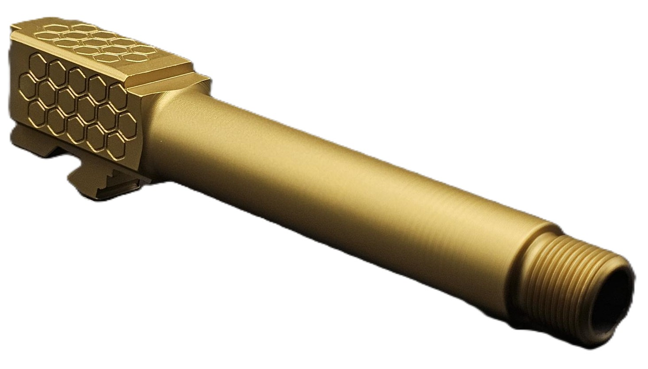 Combat Armory Barrel Fits Glock 19 9mm Match Honeycomb Threaded Barrel in Gold