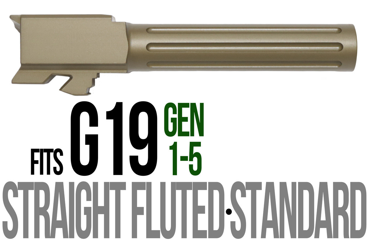 Combat Armory Barrel Fits Glock 19 9mm Match Straight Fluted Barrel in Dark Earth