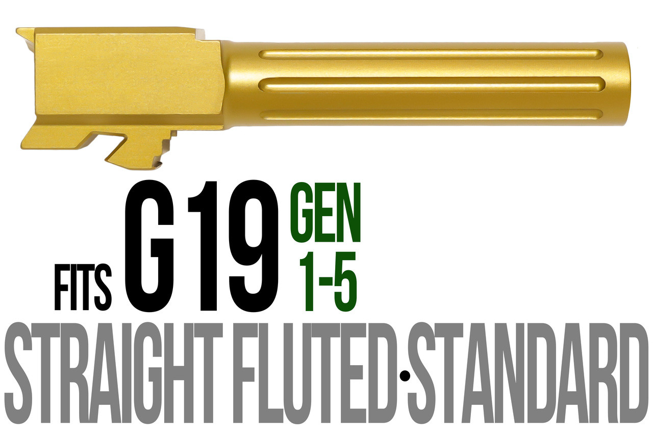 Combat Armory Barrel Fits Glock 19 9mm Match Straight Fluted Barrel in Gold