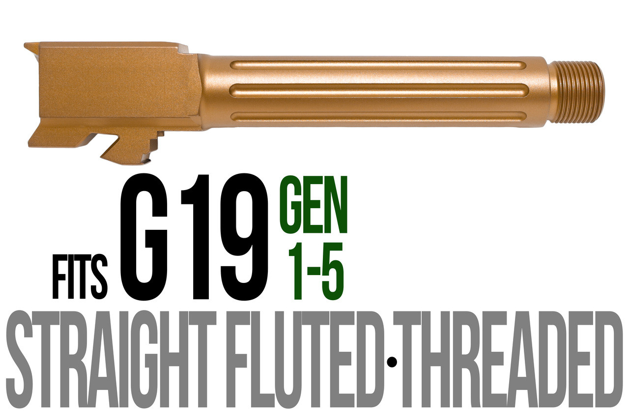 Combat Armory Barrel Fits Glock 19 9mm Match Straight Fluted Barrel Threaded in Copper