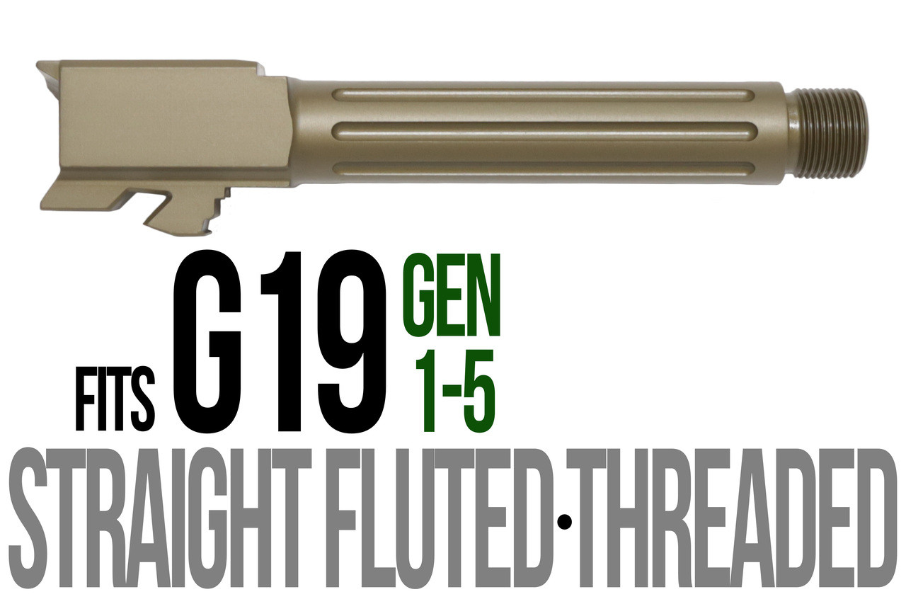 Combat Armory Barrel Fits Glock 19 9mm Match Straight Fluted Barrel Threaded in Dark Earth
