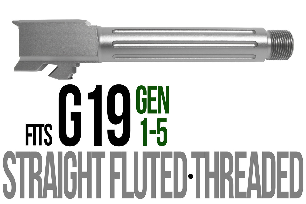 Combat Armory Barrel Fits Glock 19 9mm Match Straight Fluted Barrel Threaded in Flat Gray