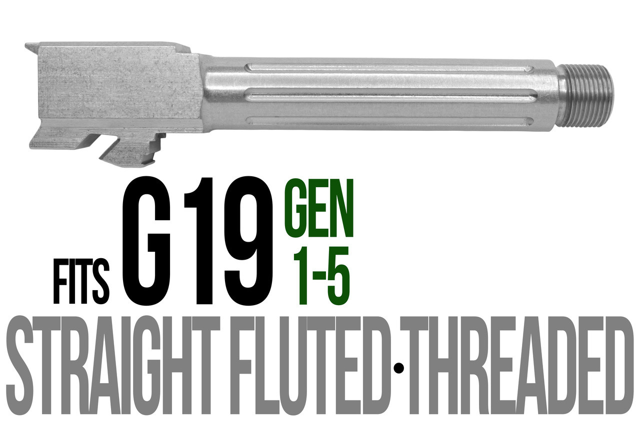 Combat Armory Barrel Fits Glock 19 9mm Match Straight Fluted Threaded Barrel Naked Stainless