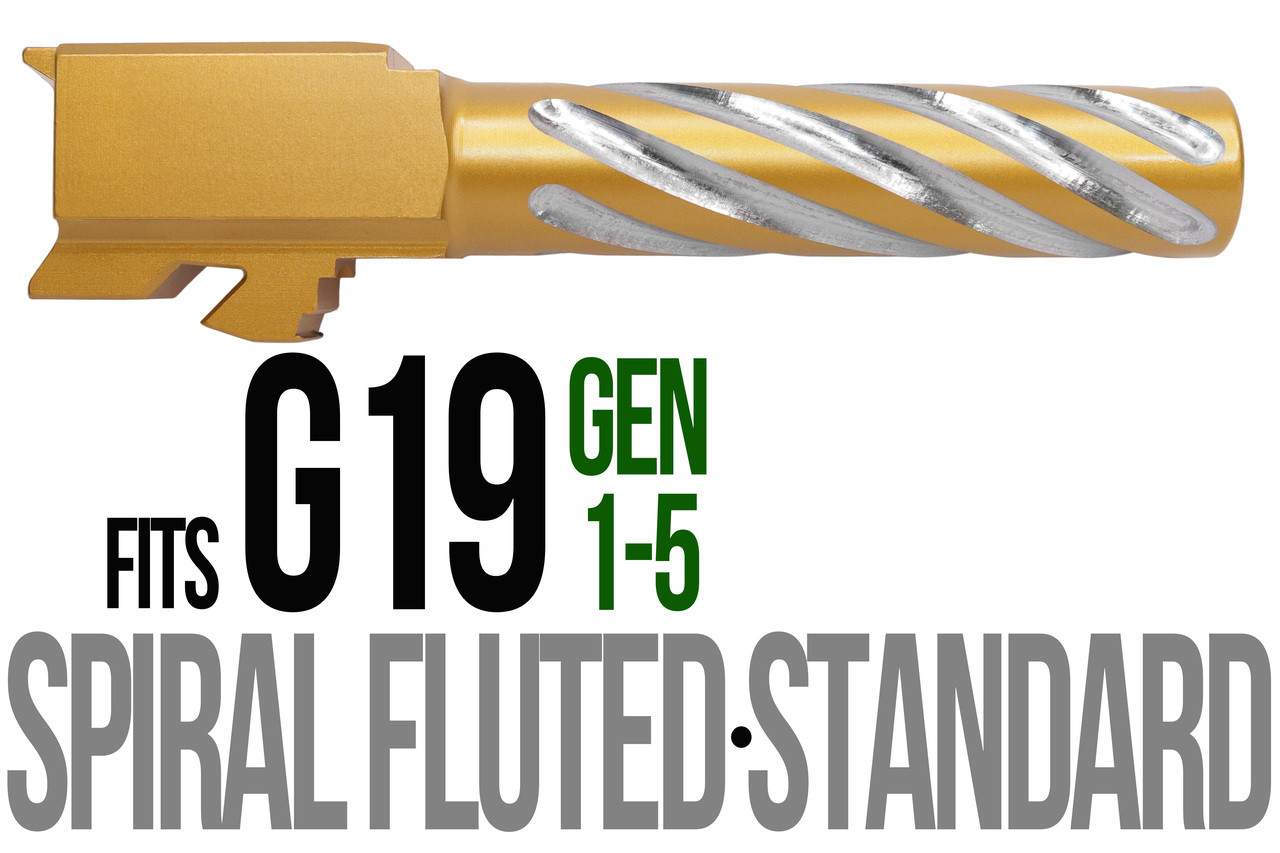 Combat Armory Barrel Fits Glock 19 9mm Match Thick Spiral Fluted Barrel 2 Tone in Gold