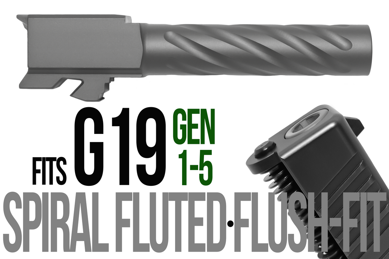 Combat Armory Barrel Fits Glock 19 9mm Match Thick Spiral Fluted Barrel Flush Fit in Flat Gray