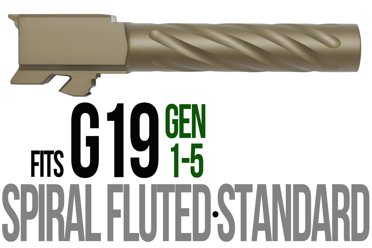 Combat Armory Barrel Fits Glock 19 9mm Match Thick Spiral Fluted Barrel in Dark Earth