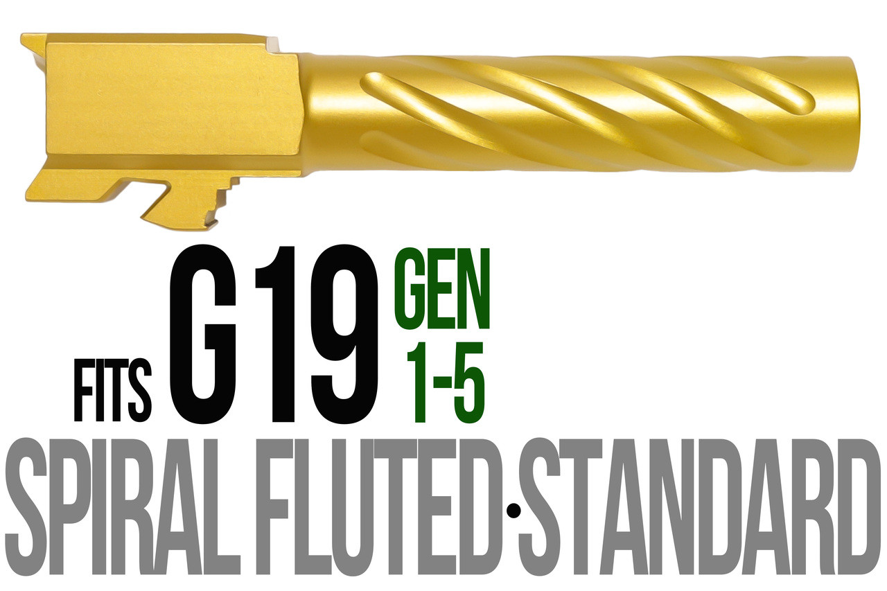 Combat Armory Barrel Fits Glock 19 9mm Match Thick Spiral Fluted Barrel in Gold