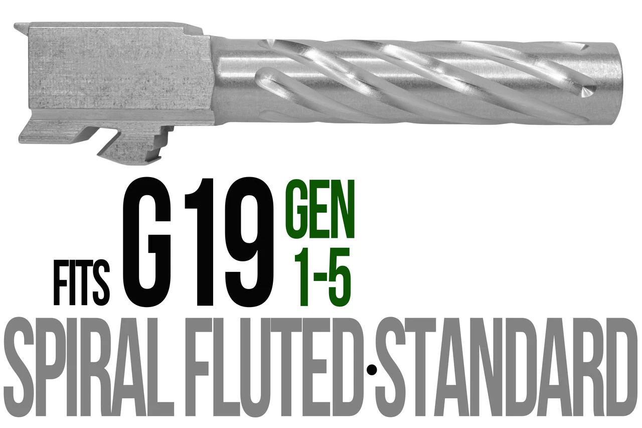 Combat Armory Barrel Fits Glock 19 9mm Match Thick Spiral Fluted Barrel Naked Stainless Steel