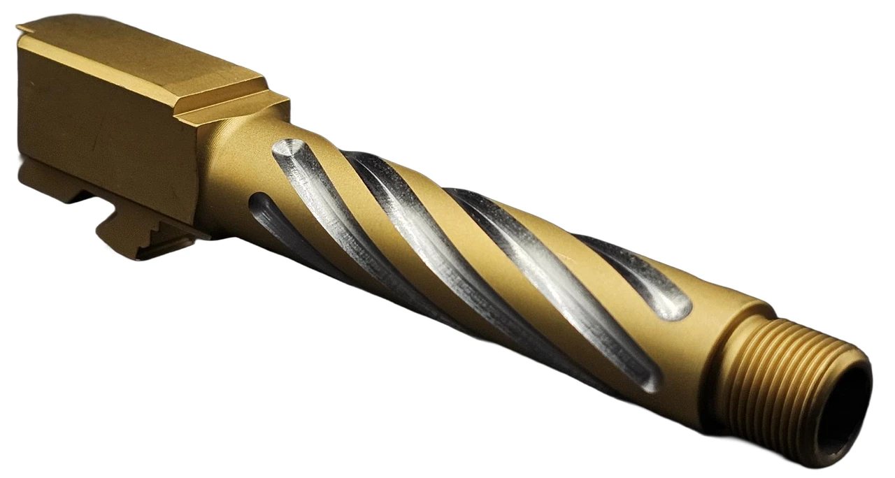Combat Armory Barrel Fits Glock 19 9mm Match Thick Spiral Fluted Barrel Threaded 2 Tone in Gold
