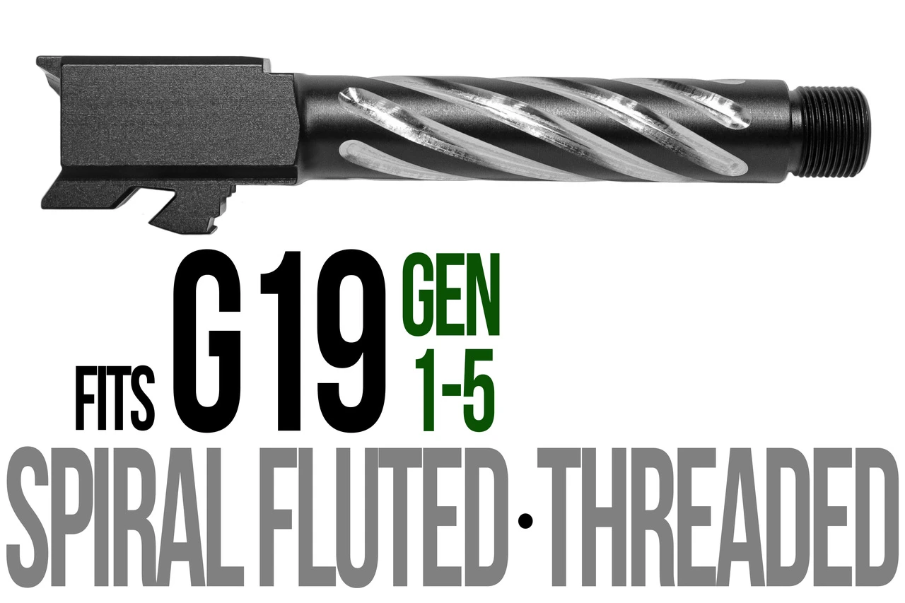 Combat Armory Barrel Fits Glock 19 9mm Match Thick Spiral Fluted Barrel Threaded 2 Tone