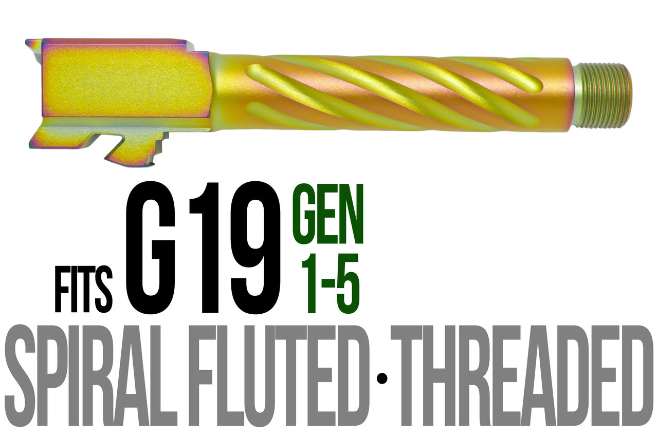 Combat Armory Barrel Fits Glock 19 9mm Match Thick Spiral Fluted Barrel Threaded in Chameleon