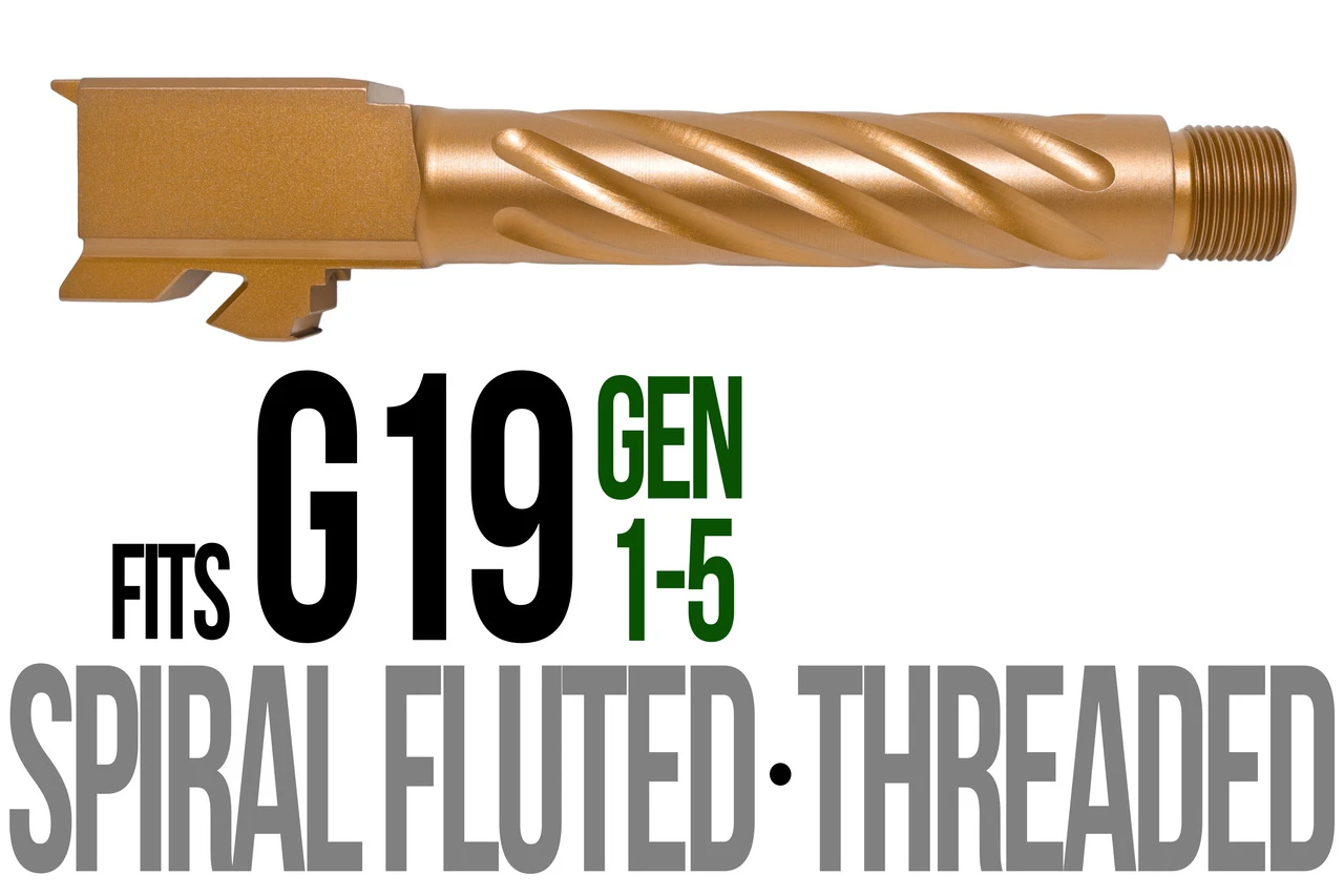 Combat Armory Barrel Fits Glock 19 9mm Match Thick Spiral Fluted Barrel Threaded in Copper