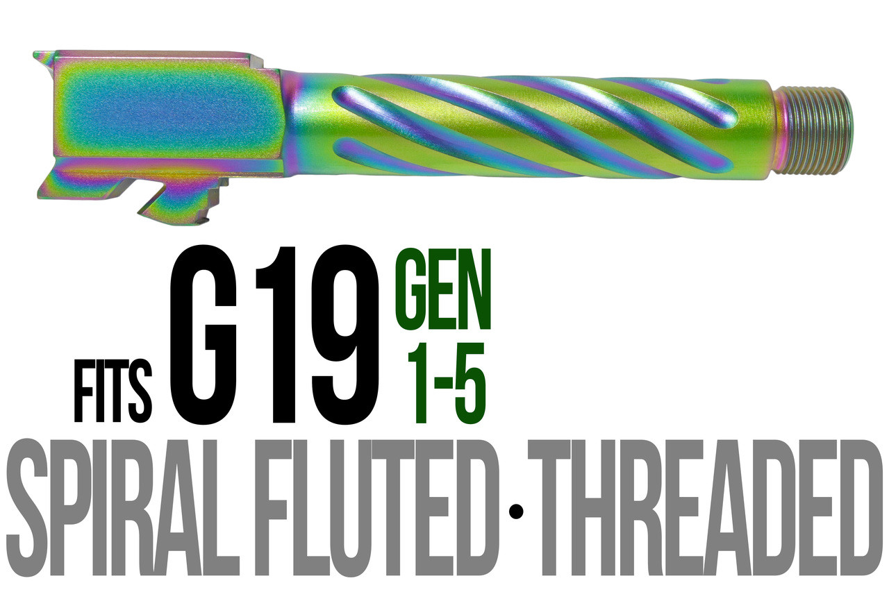 Combat Armory Barrel Fits Glock 19 9mm Match Thick Spiral Fluted Barrel Threaded in Radio Active