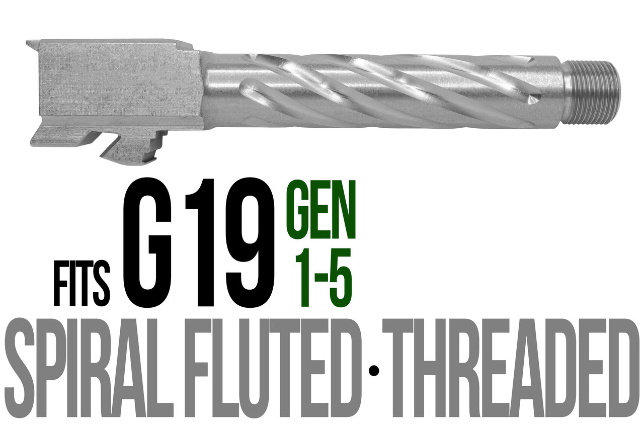 Combat Armory Barrel Fits Glock 19 9mm Match Thick Spiral Fluted Barrel Threaded Naked Stainless Steel