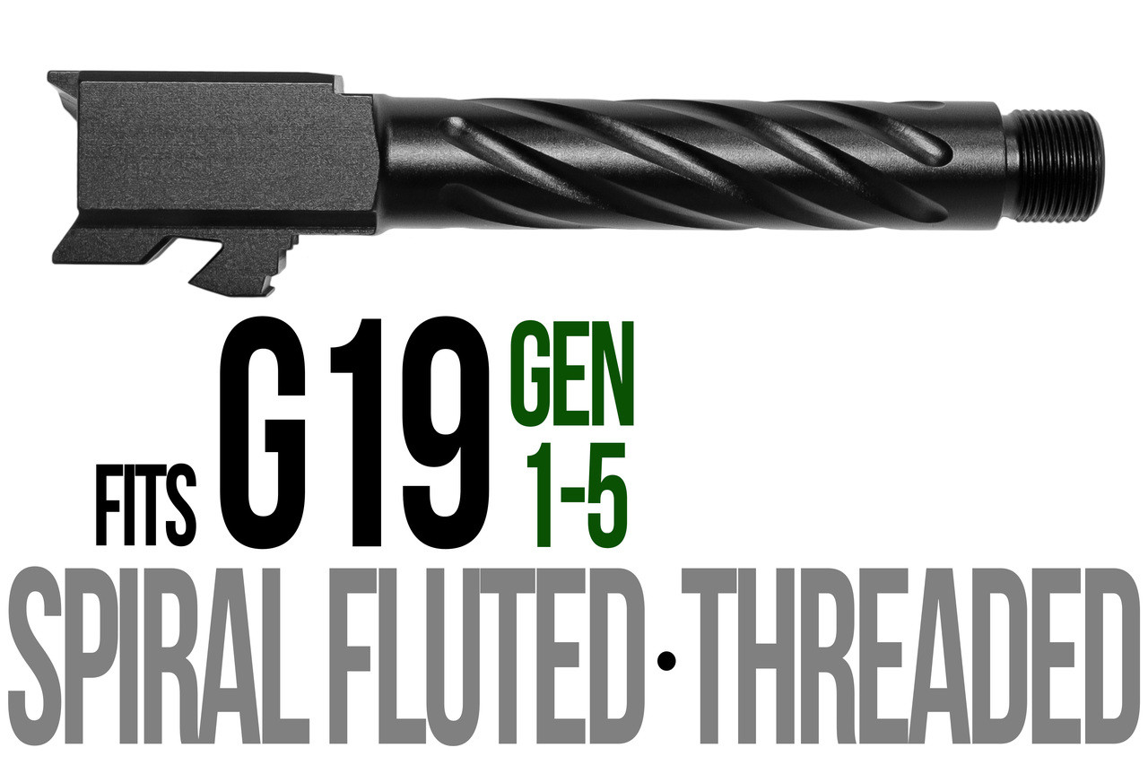 Combat Armory Barrel Fits Glock 19 9mm Match Thick Spiral Fluted Barrel Threaded