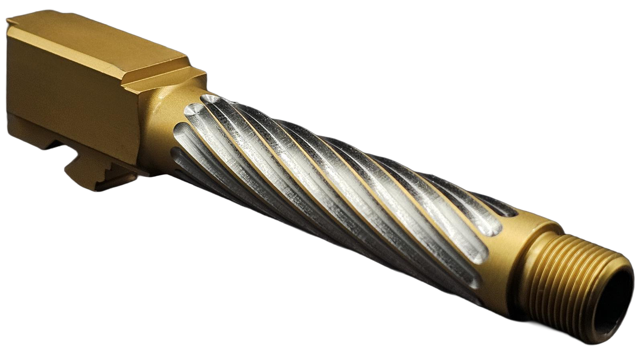 Combat Armory Barrel Fits Glock 19 9mm Match Thin Spiral Barrel Threaded 2 Tone in Gold