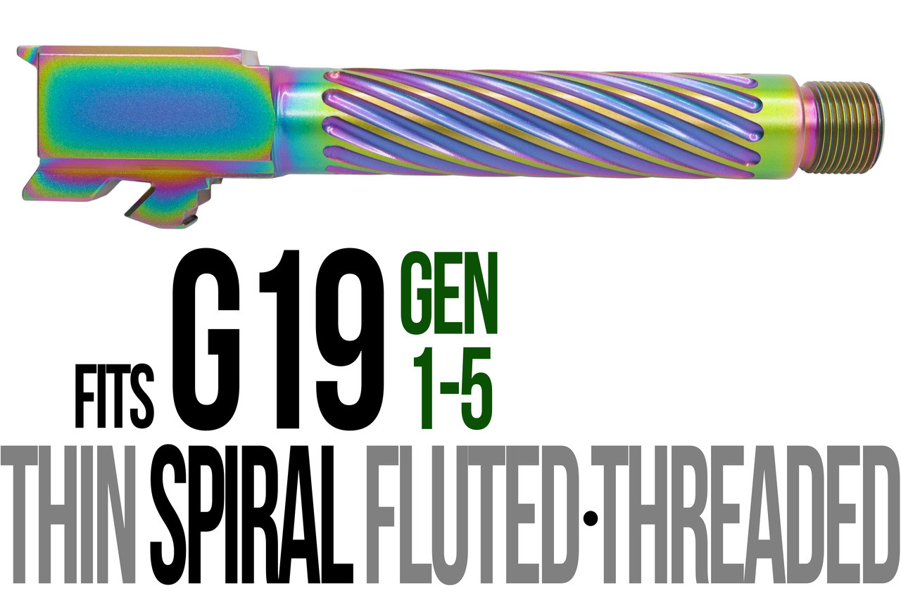 Combat Armory Barrel Fits Glock 19 9mm Match Thin Spiral Fluted Barrel Threaded in Radio Active