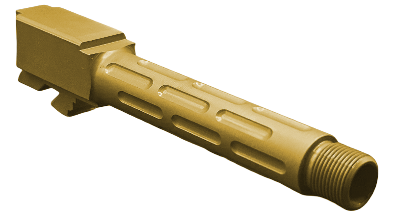 Combat Armory barrel Fits Glock 19 9mm Morse Code Threaded Barrel in Gold