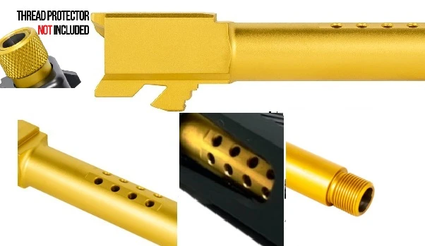 Combat Armory barrel Fits Glock 19 9mm Ported Threaded Barrel in Gold