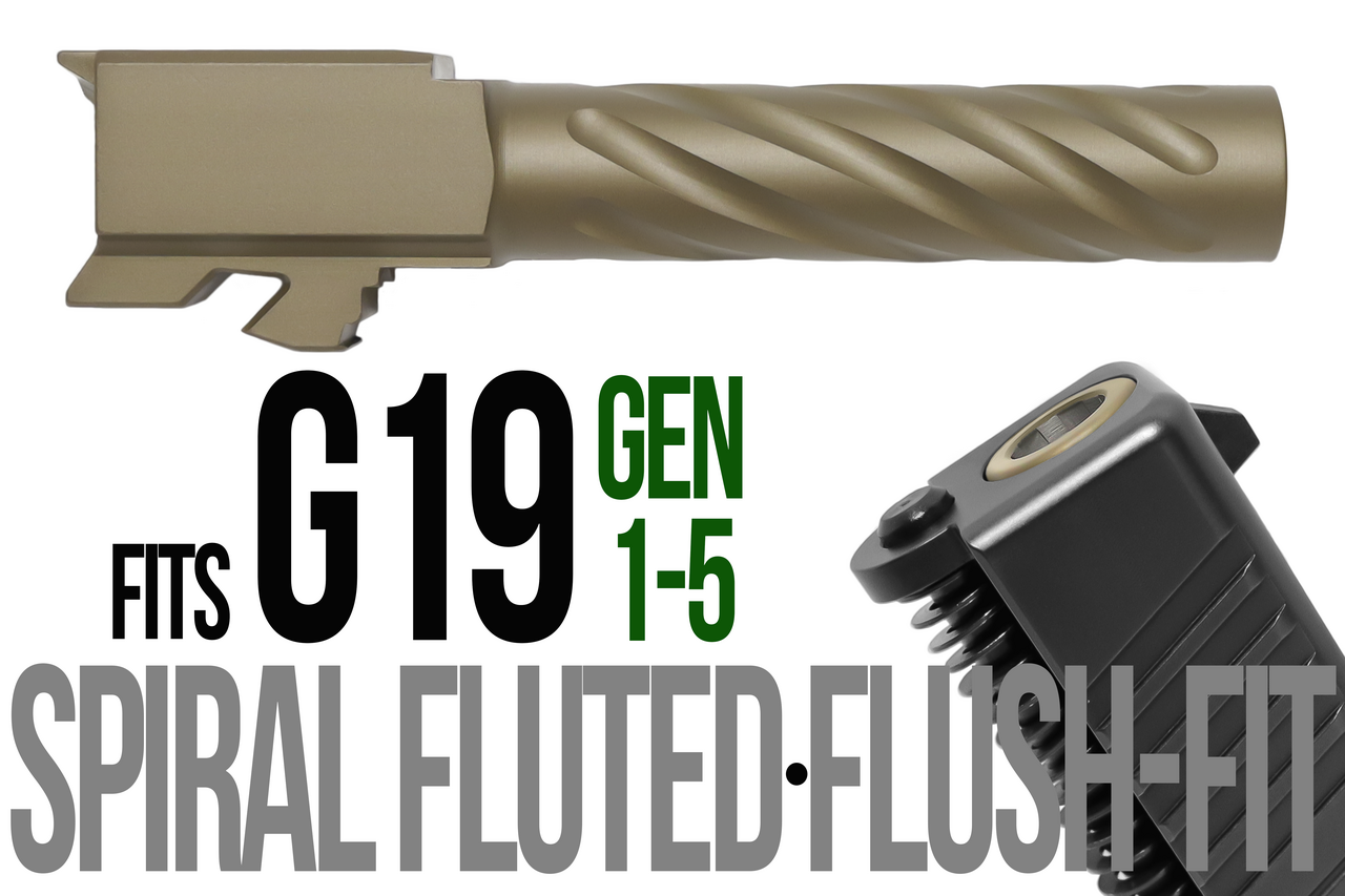 Combat Armory barrel Fits Glock 19 9mm Thick Spiral Flush Fit Barrel in Dark Earth