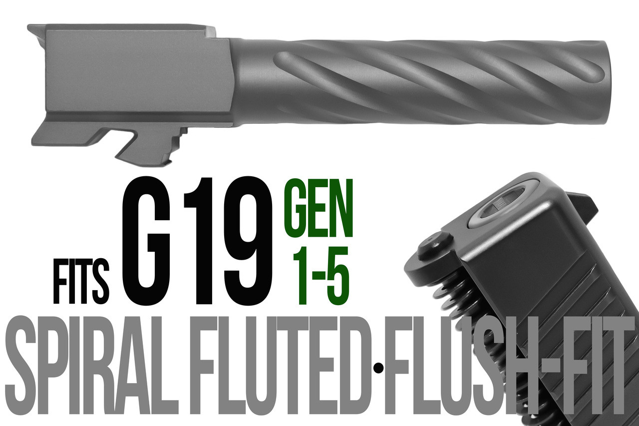 Combat Armory barrel Fits Glock 19 9mm Thick Spiral Flush Fit Barrel in Flat Gray