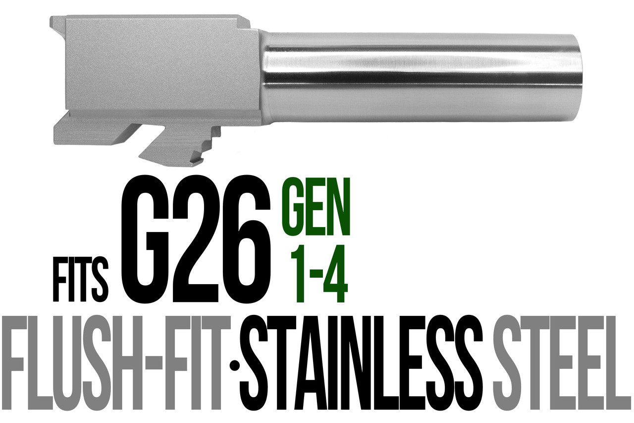 Combat Armory barrel Fits Glock 26 9mm Flush Fit Barrel in Naked Stainless Steel