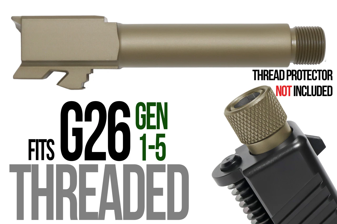 Combat Armory Barrel Fits Glock 26  9mm Match Threaded Barrel in Dark Earth