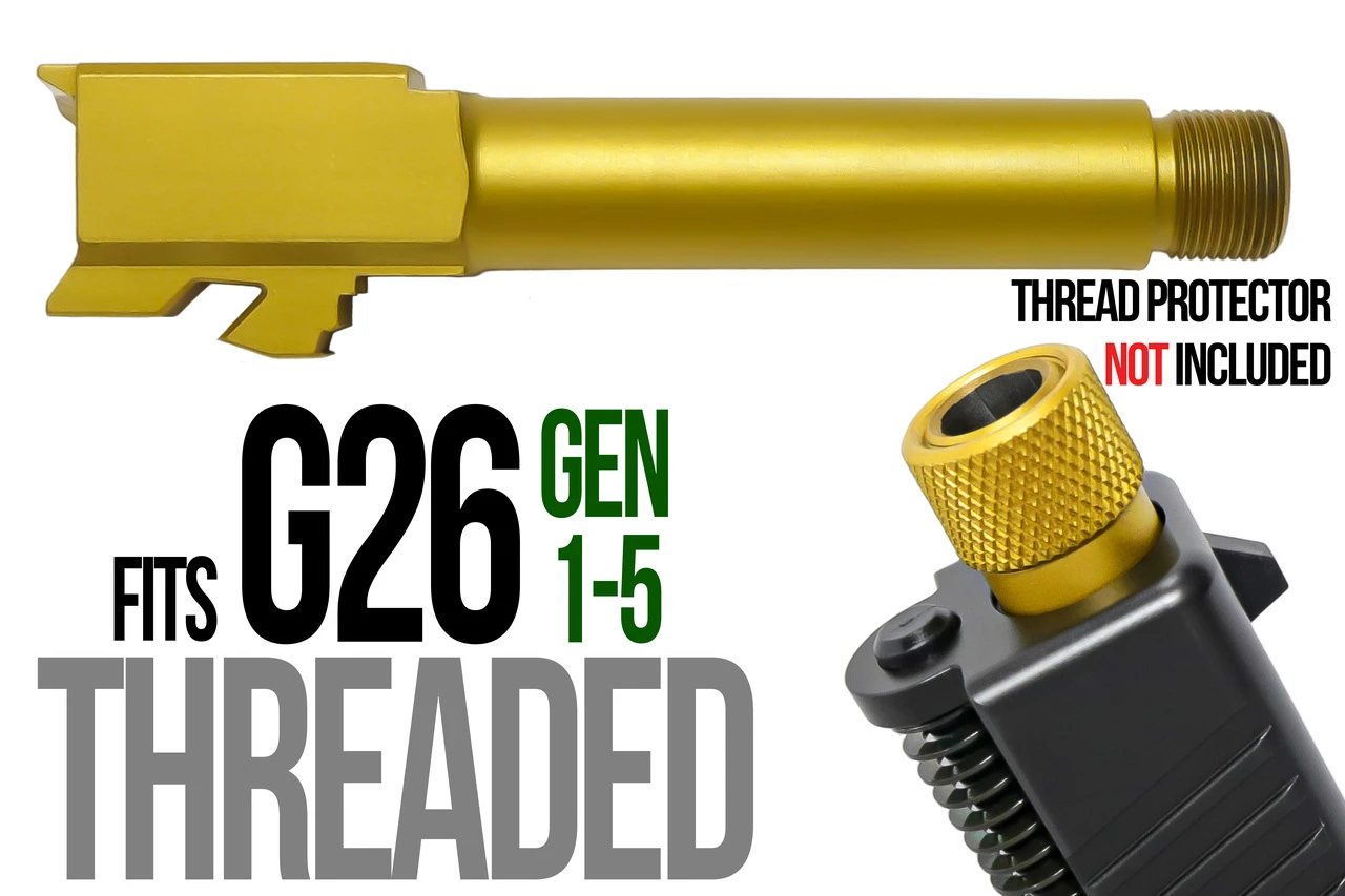 Combat Armory barrel Fits Glock 26 New  9mm Match Barrel threaded in Gold