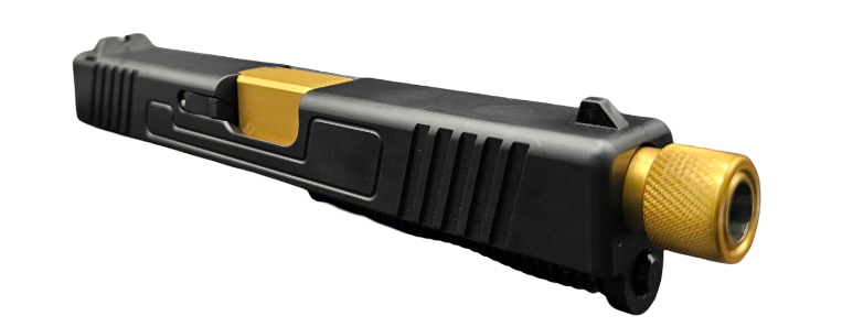 Combat Armory Slide Fits Glock 19 Gen3 Fully Assembled Radius in Gold Threaded