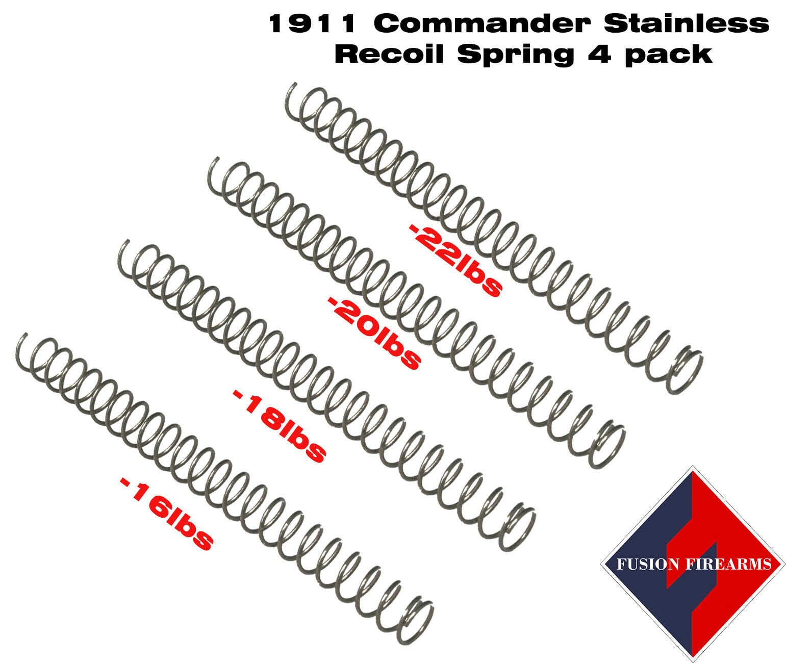 Commander 1911 Recoil Spring 4 pack - Stainless Steel, Higher Calibers – Fusion Firearms