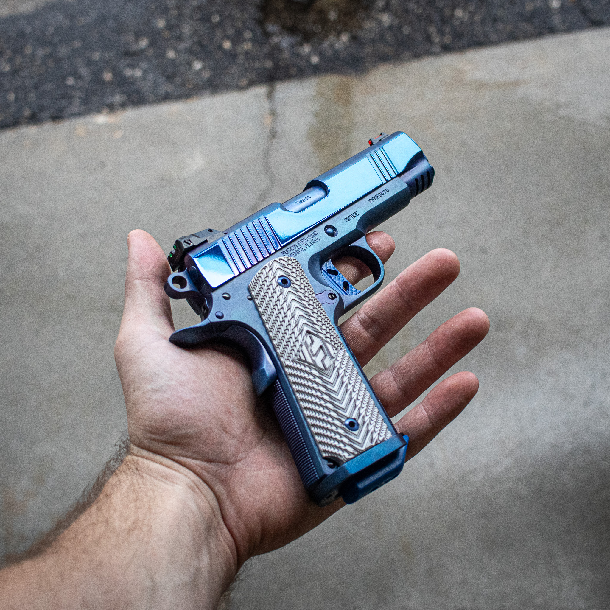 1911 Pistol (4.25") - "Freedom Limited" - Blue Sapphire Riptide - 9MM – Fusion Firearms