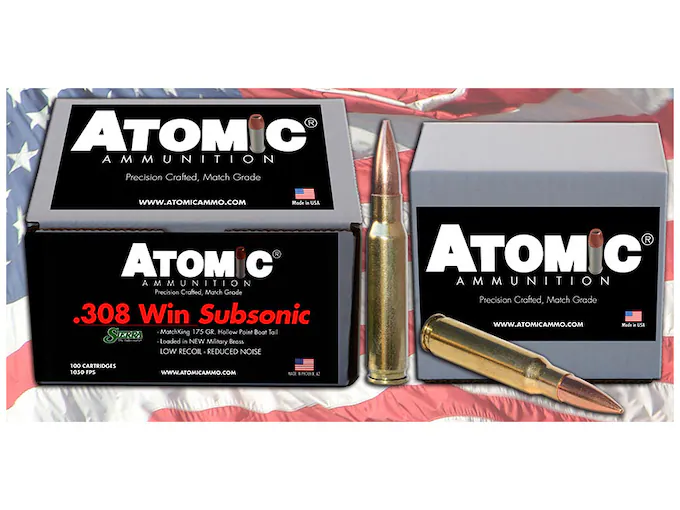 Glock Switch Atomic Ammunition Match Subsonic 308 Winchester Ammo - 175 Grain Sierra MatchKing JHP (Box of 100)