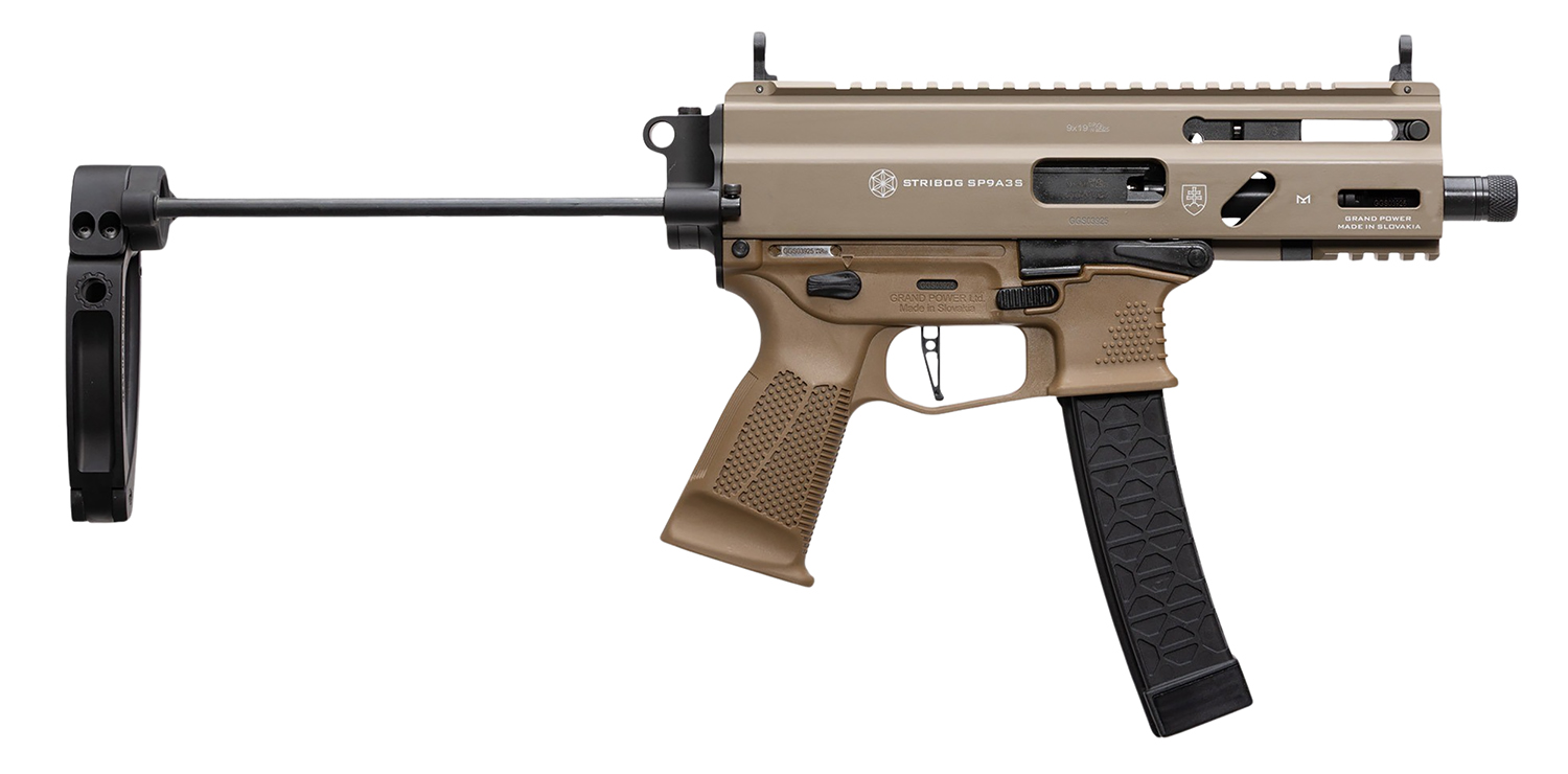 Grand Power Stribog SP9A3S 9mm PDW Tailhook Brace FDE