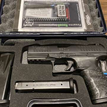 Used Walther PPQ M2 45 Auto 4.25" 12 rd w/ Trijicon NS and DPM Systems Guide Rod / Recoil Spring - American Guns & Ammo