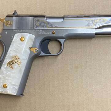 Colt Government 1911 38 Super Bright Stainless Steel Engraved O2091 - Semi Auto Pistols - American Guns & Ammo