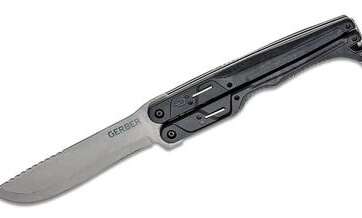 Gerber DoubleDown Folding Machete 6.75" 420HC Stonewashed Recurve Blade Black Handles QuadLock - New Arrivals - American Guns & Ammo
