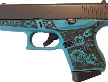 Glock 43 Tiffany Blue 9mm 3.4" Barrel 6-Rounds Engraved Frame - New Arrivals - American Guns & Ammo
