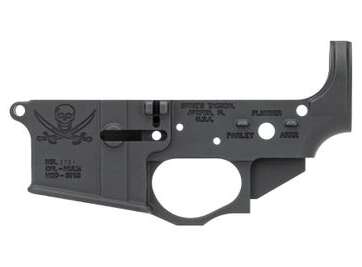 Spikes Tactical AR-15 Forged Stripped Lower Receiver Aluminum Jolly Roger Pirate Logo Black - New Arrivals - American Guns & Ammo