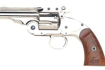 Taylors and Co Schofield Top Break Nickel .44-40 5" Barrel 6-Rounds Fixed Sights Taylors and Co Schofield Top Break Nickel .44-40 5" Barrel 6-Rounds Fixed Sights - New Arrivals - American Guns & Ammo