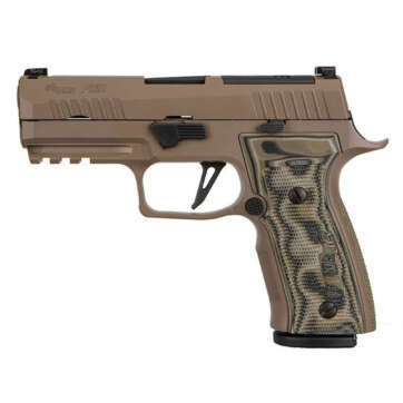 Sig Sauer, P320 AXG Scorpion, Custom Works, Striker Fired, 9mm, 3.9" Barrel, AXG Modular Aluminum Grip, Flat Dark Earth, Optic Ready Compatible with Delta Point PRO and ROMEO1 PRO Optics, X-Ray 3 Night Sights, 17Rd, 3 Magazines - Handsguns | American Guns & Ammo