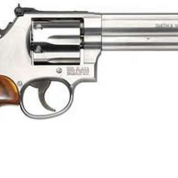 Smith & Wesson 686 Plus Deluxe, 357 Mag/38 Spec, 6" Barrel, Stainless Finish, Wood Grips, 7Rd, Adjustable Sights - Handsguns | American Guns & Ammo