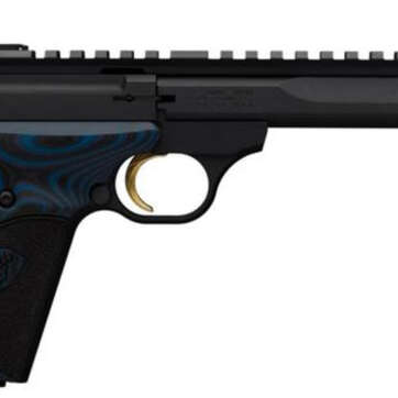 Browning, Buck Mark Black Label, Semi-automatic, 22 LR, 5.5 Barrel", Blued, Aluminum Frame, Black Color, Blue/Black G10 Grips, Thumb Safety, Blade Front/Adjustable Rear Sights, 10Rd, 2 Magazines - Handsguns - American Guns & Ammo