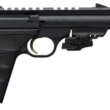 Browning, Buck Mark Black Label, Semi-automatic, 22 LR, 4.4" Barrel, Threaded, Compensator, Aluminum Frame, Black Color, Matte Finish, UFX Grip, Thumb Safety, Blade Front/Adjustable Rear Sights, 10Rd, 2 Magazines, Includes Crimson Trace Laser - Handsguns | American Guns & Ammo