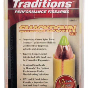 Traditions Black Powder Smackdown SST Muzzleloading Bullet With Sabot .50 Caliber/.45 Diameter 250 Grain 15 Per Pack - Black Powder Guns | American Guns & Ammo