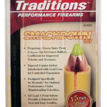 Traditions Black Powder Smackdown SST Muzzleloading Bullet With Sabot .50 Caliber/.45 Diameter 300 Grain 15 Per Pack - Black Powder Guns | American Guns & Ammo