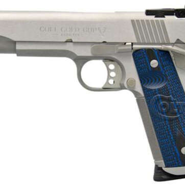 Colt Gold Cup Trophy, 9mm, 5", Blue G10 Grips, Brushed Stainless, 9rd - Handsguns - American Guns & Ammo