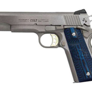 Colt Competition Govt 38 Super, 5" Barrel SS Finish, G10 Blue Grips, Novak Sights 9rd Mag - Handsguns - American Guns & Ammo
