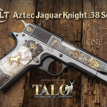 Colt Aztec Jaguar Knight Talo 1911, .38 Super, Royal Blue Gold Limited Edition - Handsguns | American Guns & Ammo