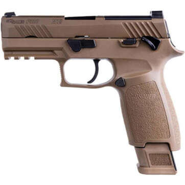 Sig P320 M18, Striker Fired, 9mm, 3.9" Barrel, Polymer Frame, Coyote Finish, DP Pro Plate, Manual Safety, Night Sights, 1-17Rd Magazine & 2-21Rd Magazines - Handsguns | American Guns & Ammo